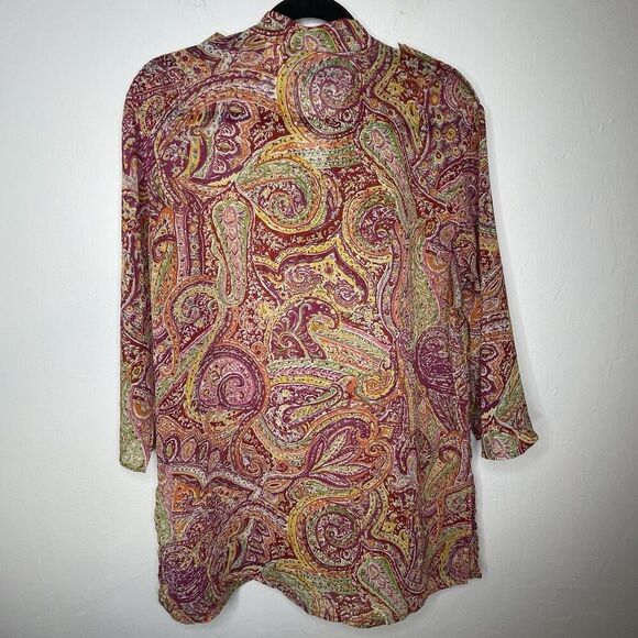 j. h. collectibles Button-Up SheerBlouse Tunic Size L Women’sBohoPaisleyFestival - Picture 9 of 13
